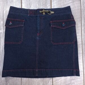 Lauren Ralph Lauren Denim Skirt Womens 8 Blue Red Stitching Lobster Clasp Mini